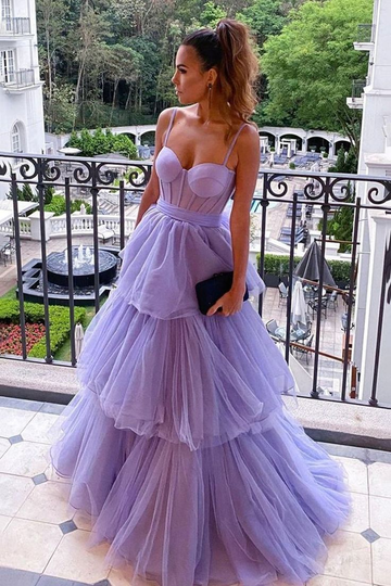 Lavender A-Line Puffy Long Prom Dresses, Beautiful Graduation Party Dresses HZ1023